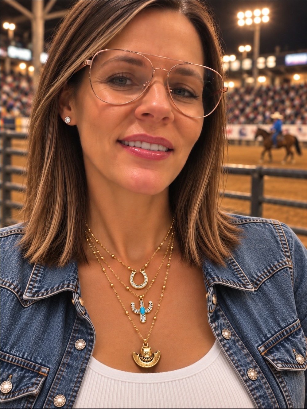 Gold Layered Southwestern Pendant Necklace Set - Gold